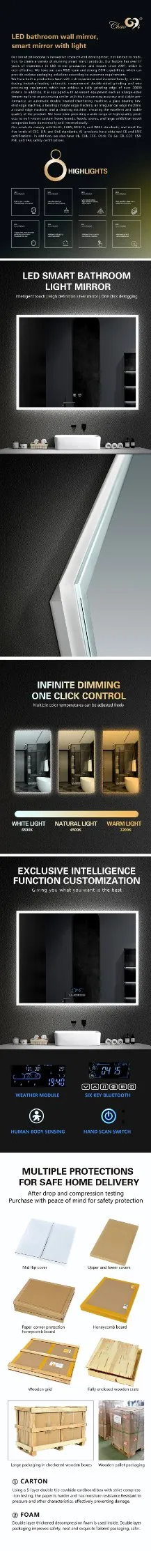 Modern LED Smart Touch Bathroom Mirror with Adjustable Lighting