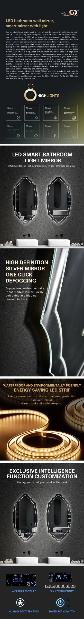 Modern Smart LED Bathroom Mirror with Touch Control Lighting