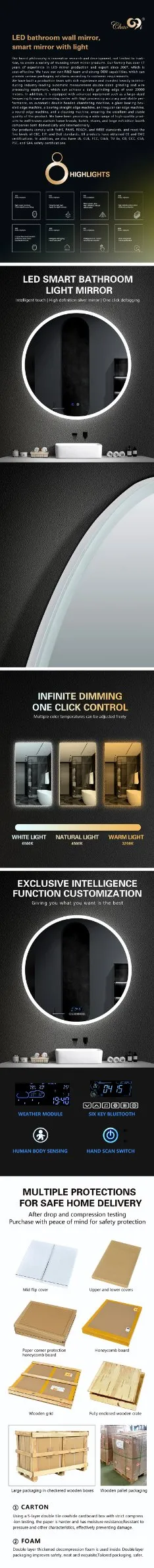 Stylish Bluetooth Bathroom LED Mirror with Touch Control