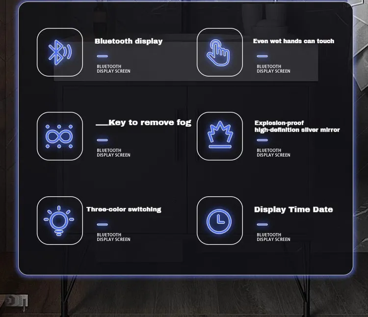 Smart Mirror Customized Wall Mounted LED Bathroom Glass Mirror Bluetooth Defogging Time Music Function Powerful Bathroom Mirror