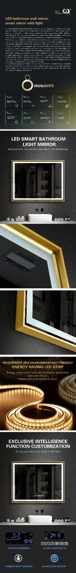 Smart Touch Mirror with LED Lights and Bluetooth Audio