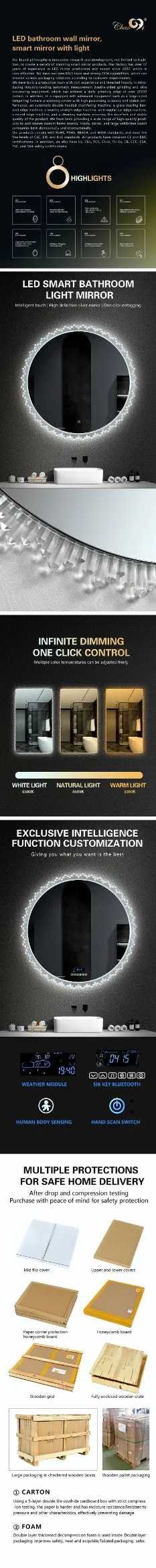 Wholesale Bathroom Makeup with Round Dimmable LED Touch Switch Mirror with Waterproof and Anti Fog Functions, Providing Multiple Size Options