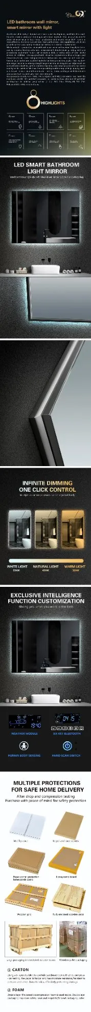 Sleek Modern LED Touch Control Bathroom Vanity Mirror