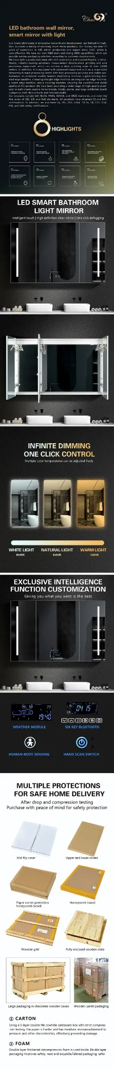 Smart Touch High-Tech LED Bathroom Mirror for Modern Spaces