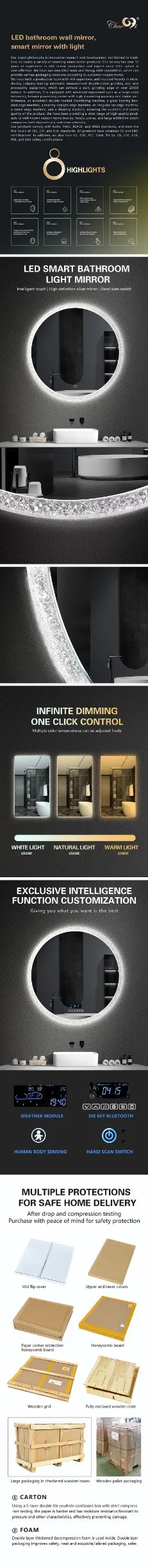 Smart LED Bathroom Mirror with Bluetooth and Touch Control