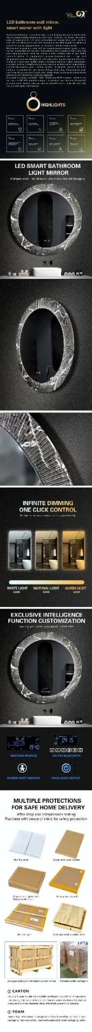 Contemporary LED Smart Bathroom Mirror with Customizable Lighting Options