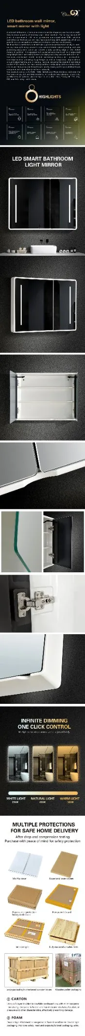 Modern LED Smart Touch Bathroom Mirror with Adjustable Lighting