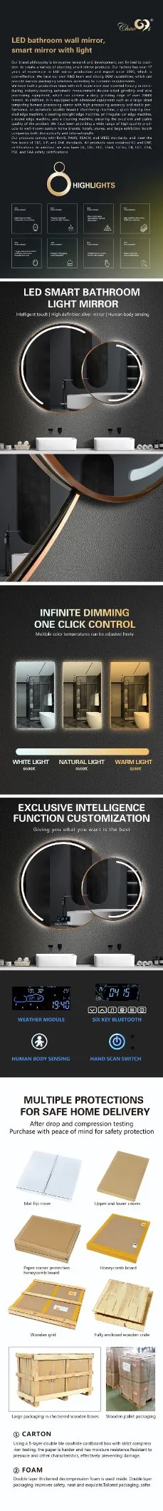 Stylish LED Makeup Mirror with Bluetooth Speaker and Digital Clock