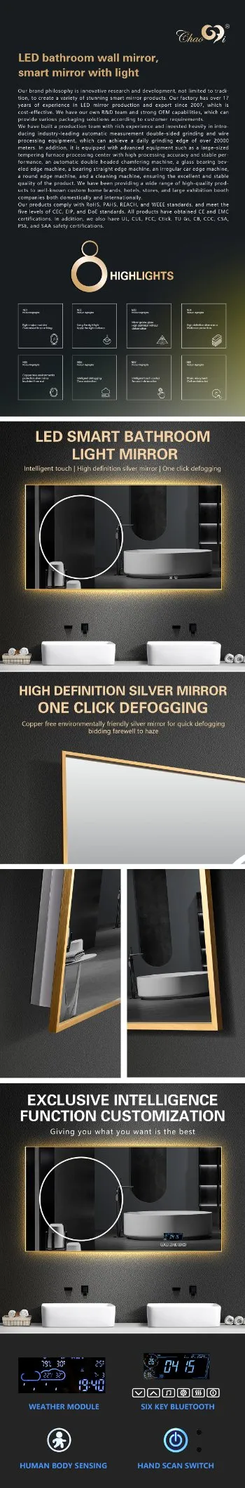 Sleek LED Bathroom Mirror with Frameless Design for Modern Spaces